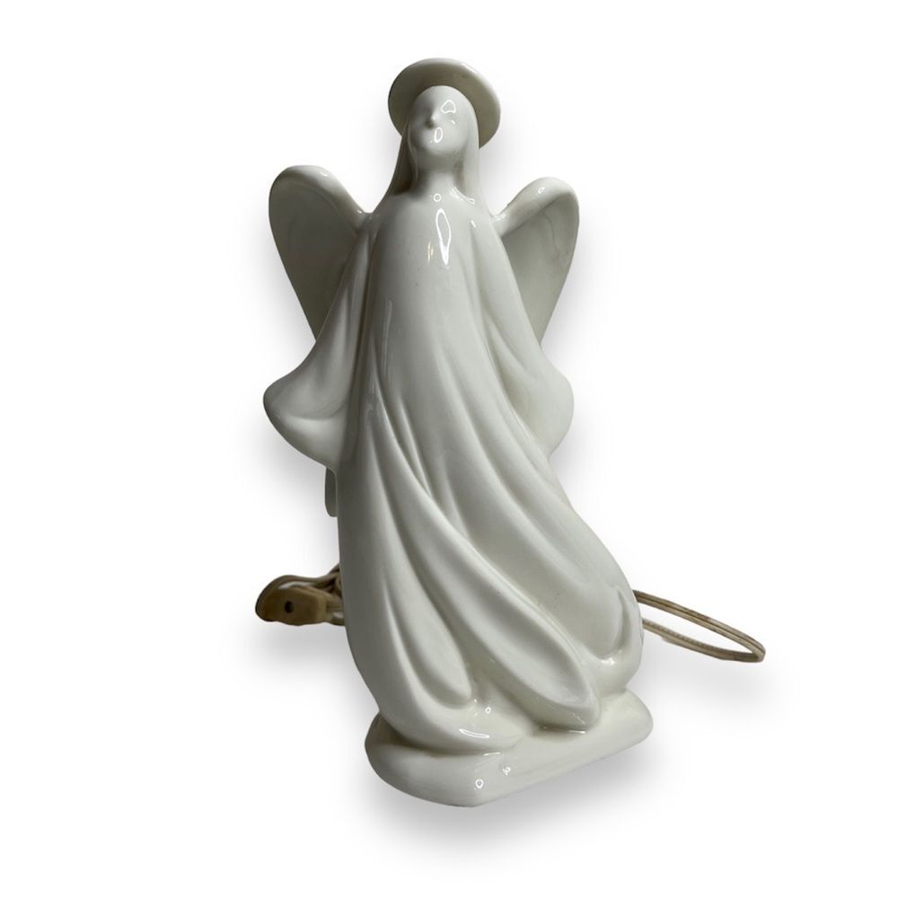 Vintage Ceramic Angel Night Light Bed Table Lamp 9.75 Inches White UNTESTED READ